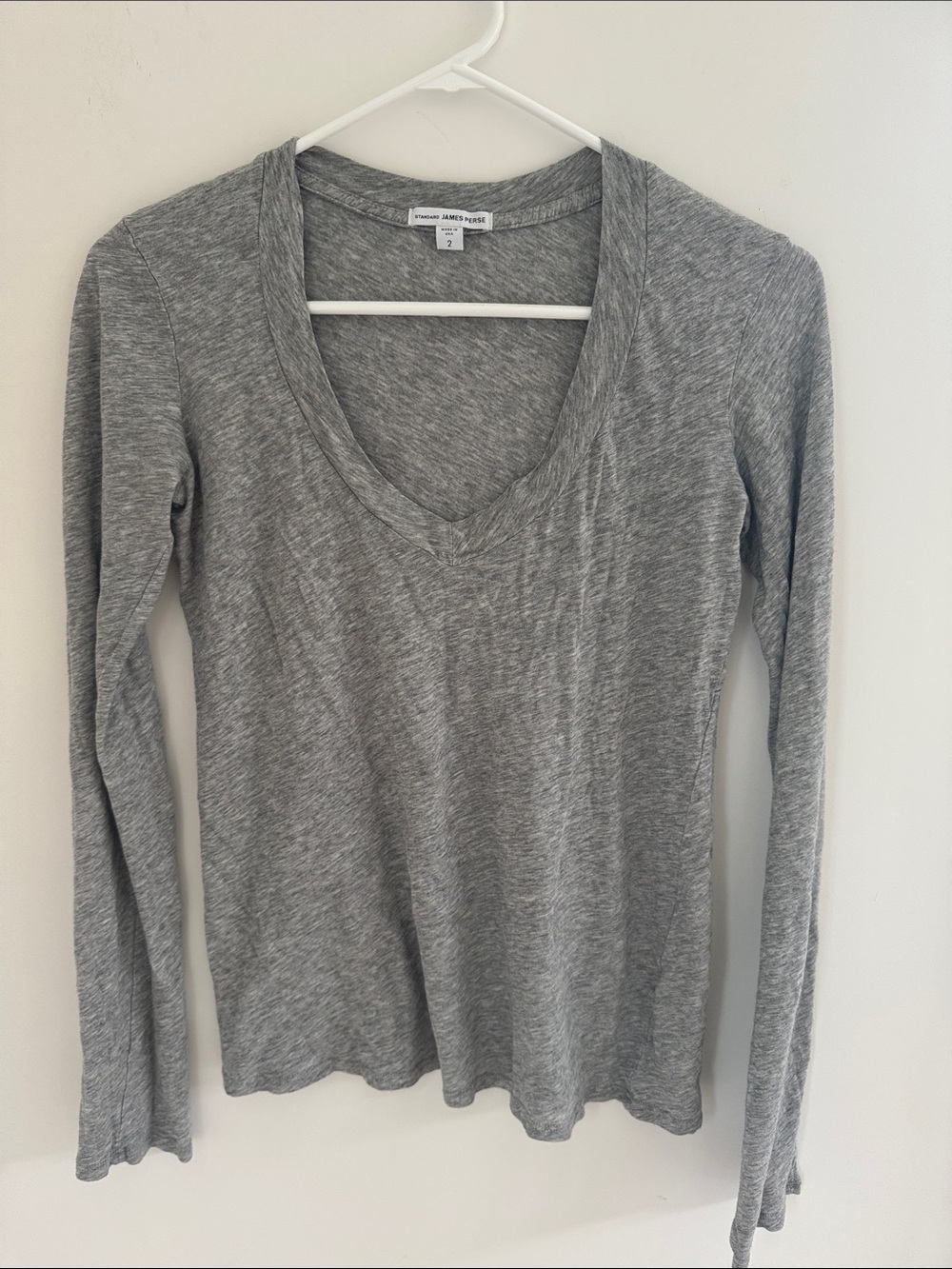 James Perse Heather Gray V-Neck Long Sleeve Tee